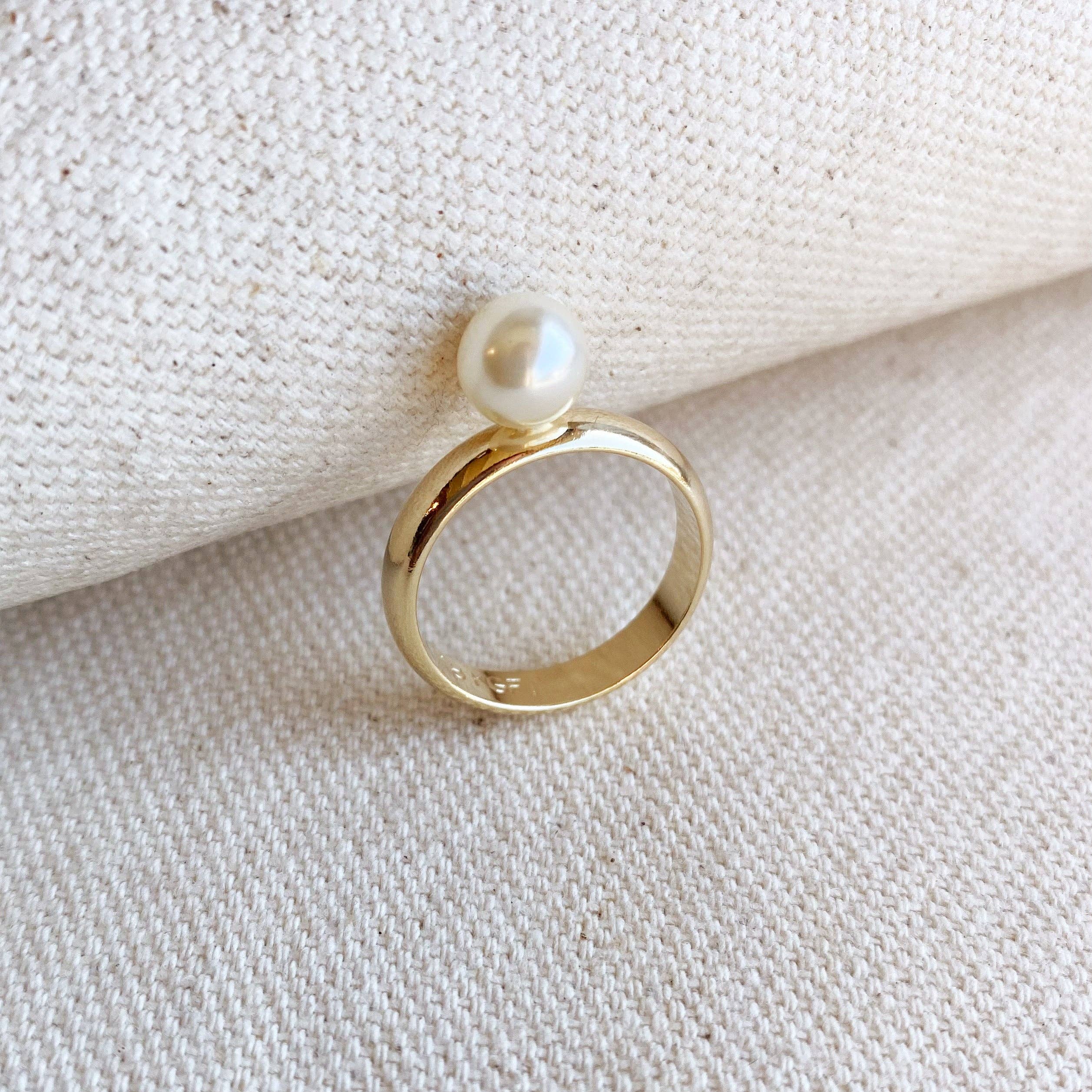 18k Gold Filled Solitaire Pearl Ring - 5
