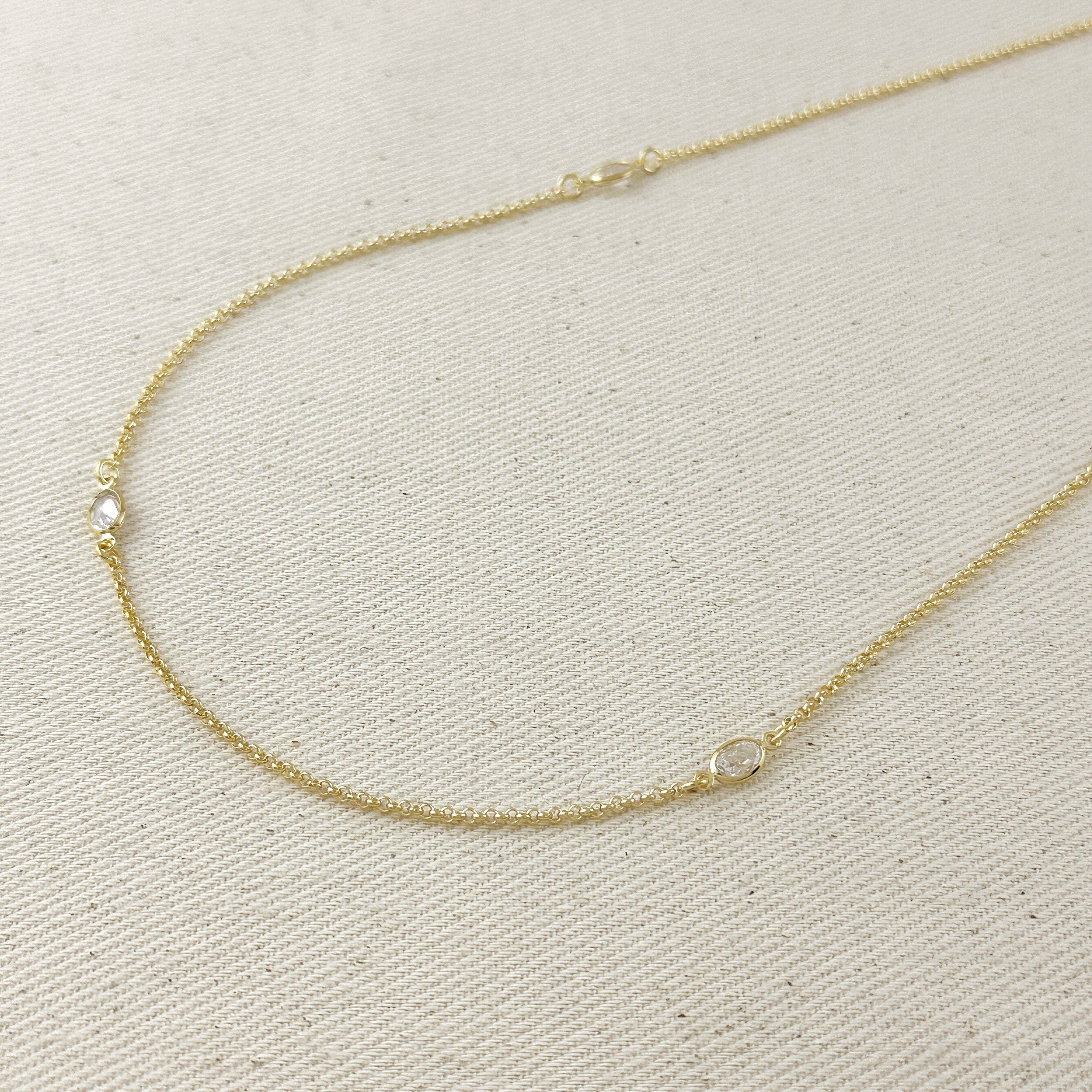 18k Gold Filled Oval Cz Bezel Belly Chain