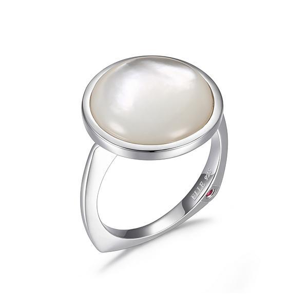RR4LAAJA9-W-8 Sterling Silver SUNRISE White Mother of Pearl Bezel Set Ring Size 8