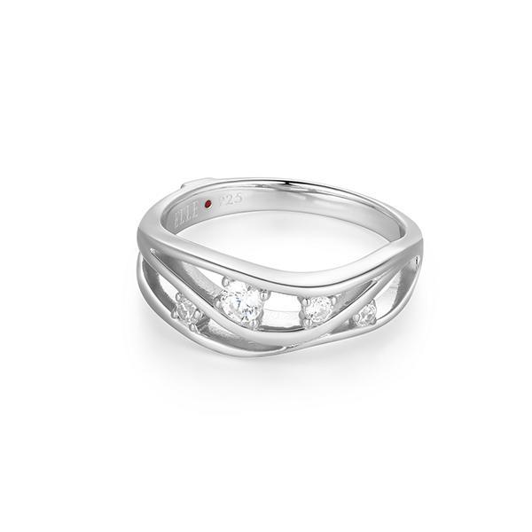 RR4LAKH00-W-7 Sterling Silver BETWEEN Wavy Ring with Cubic Zirconia Ring Size 7