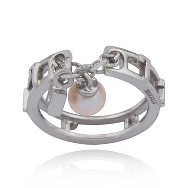 RR4L49697C-W-7 Sterling Silver Genuine Pearl Logo Ring Size 7