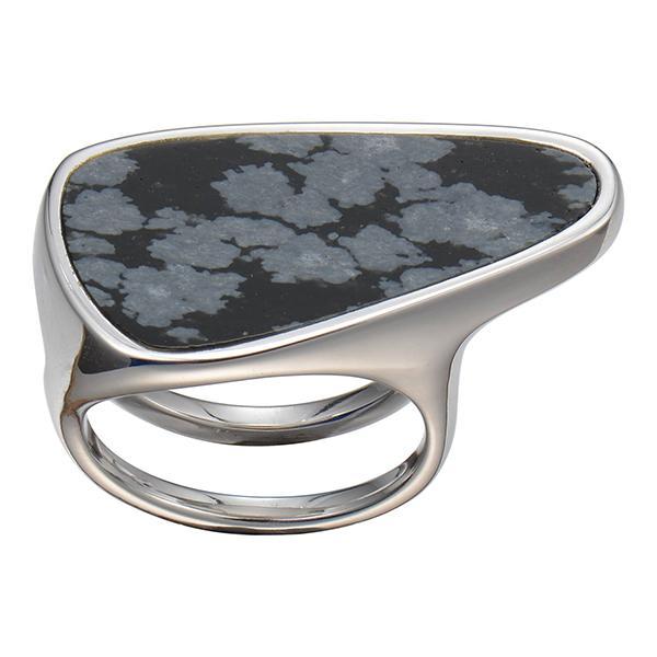 RR4LA0AAJ-W-7 Sterling Silver Genuine Snowflake Obsidian Ring Size 7