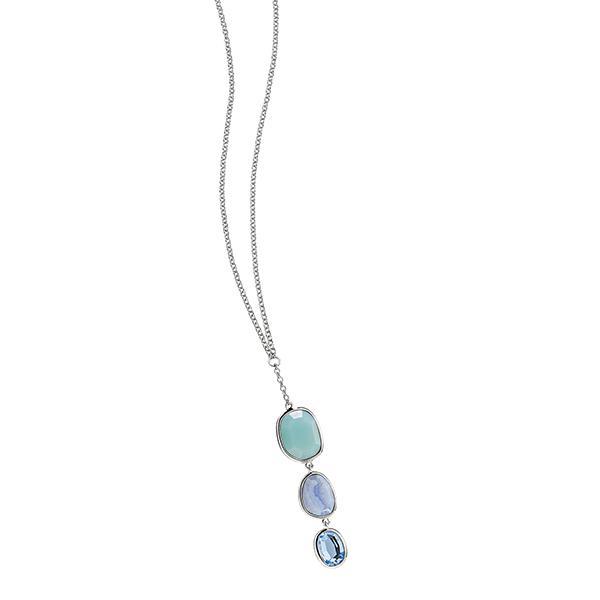 NR0LAKWAL-W-16 Sterling Silver SUGAR MELON Chinese Amazonite and Blue Lace Quartz Necklace Size 16