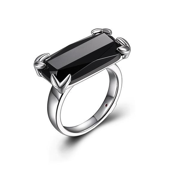 RR4LA5A27-W-7 Sterling Silver ORIENT Black Agate Emerald Cut Ring Size 7