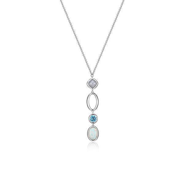 NR0LBTZ-W "Mirage" Topaz and Agate with Opal Bezel Set Long Necklace