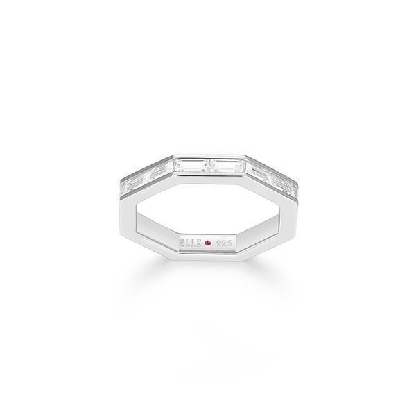 RR4LAJ5-W-7 "Baguette" Straight Baguette Cubic Zirconia Octagon Shape Ring - Silver