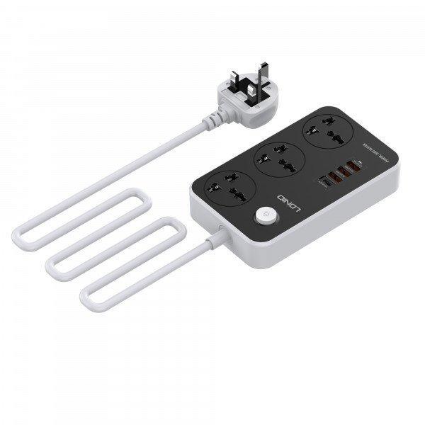 3-Outlet Power Socket, 4 USB Ports, 38W Fast Charging USB-C, Ideal for Phones and Electronics SC3412 for Universal Cell Phone And Devices - Black