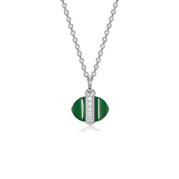 NR0LBYG-W "Lookout" Genuine Light Green Agate &  Cubic Zirconia Pivotal Pendant Necklace