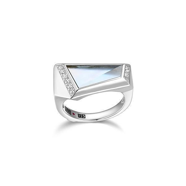 RR4LADYG-W-7 "Iceberg" Mother of Pearl and Topaz Doublet with Cubic Zirconia Ring  - Silver