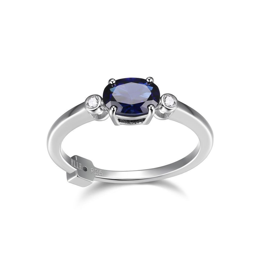 RR4LACZ-W-6 "Blue Star" Sterling Silver Created Sapphire and Lab Grown Diamond Solitaire Ring - Silver