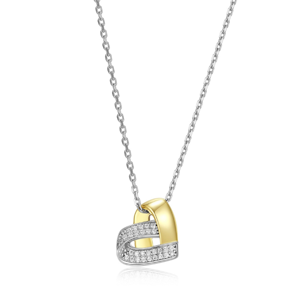 NR0LBW50-2T Amour Cubic Zirconia Heart Knot Two Tone Necklace