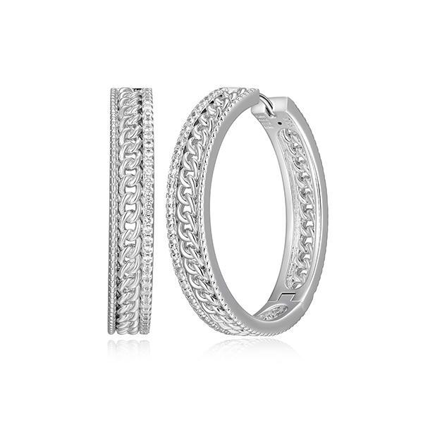 ER2LCT8DC-W Sterling Silver WEAVE Created White Sapphire Hoop Earrings