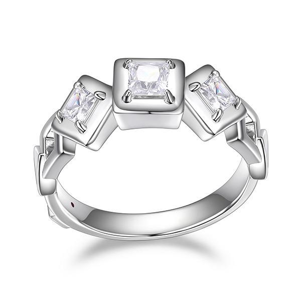 RR4LABX00-W-9 Sterling Silver NEOGEO Square Cubic Zirconia Ring Size 9
