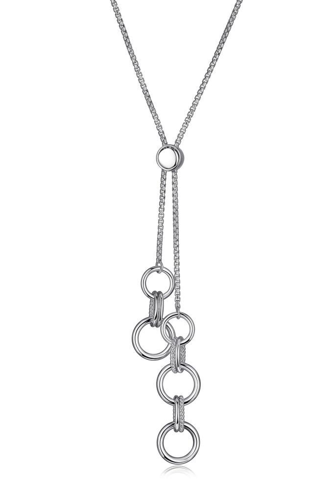 NR0LB80-W Essence Double Circle Bolo Link Necklace