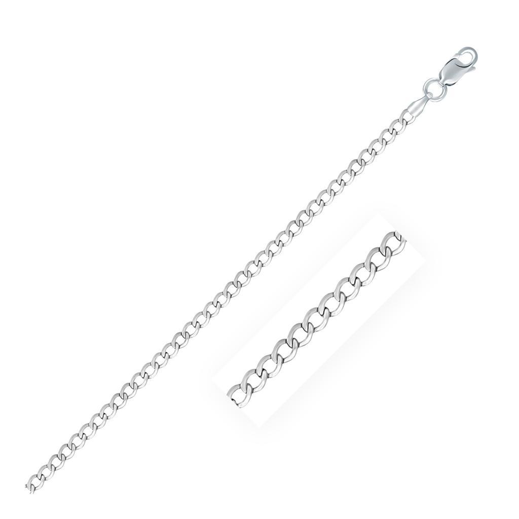 Rhodium Plated Sterling Silver Curb Style Chain (3.00 mm) - 16"