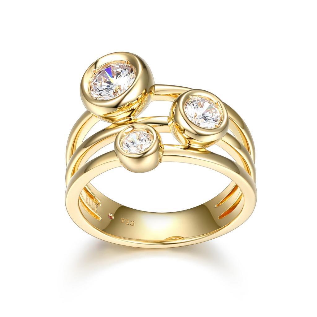 R34LAC9-Y-7 Bubble Cubic Zirconia 3 Stone Bezel Set Ring Size 7