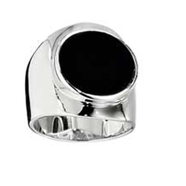 RR4L75727-W-7 Sterling Silver Theme Black Agate Ring Size 7