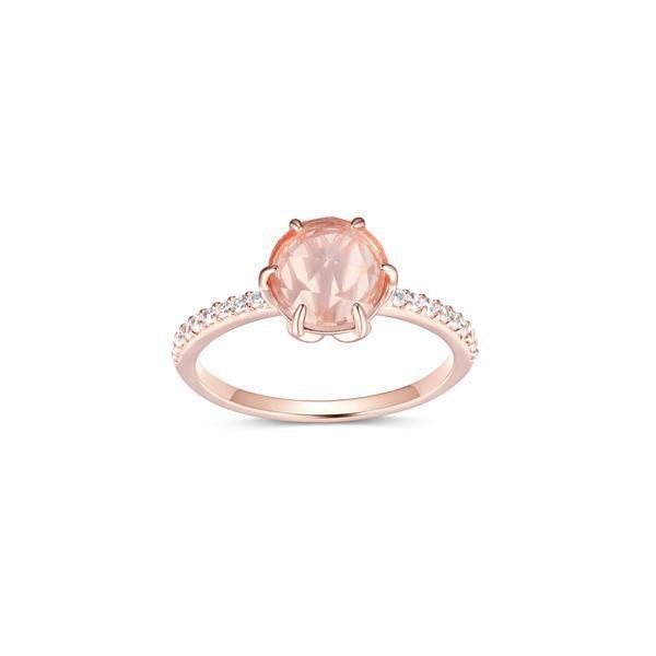 Fleur De Vie Diamondlite Cubic Zirconia and Rose Quartz Ring - Rose Gold - Size 7