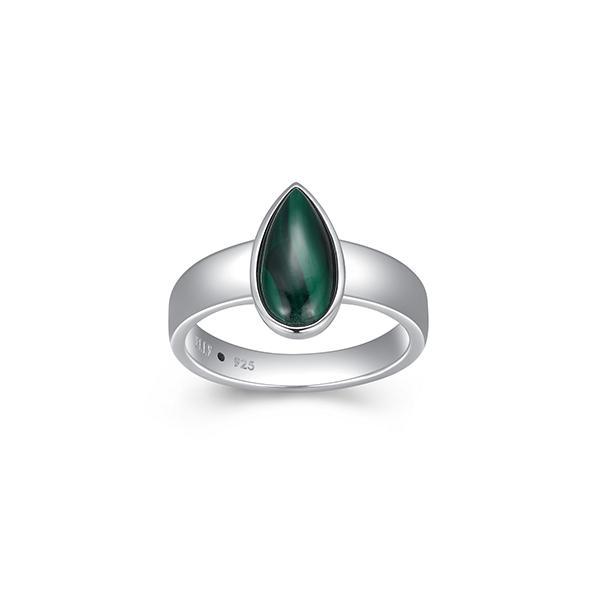 RR4LAGW30-W-8 Sterling Silver ETHEREAL DROPS Pear Shape Malachite Ring Size 8