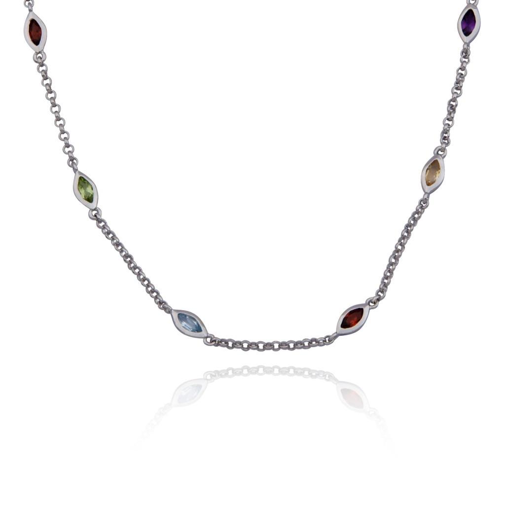 NR0LACW17-W Ambrosia Multi-Gem Station Necklace