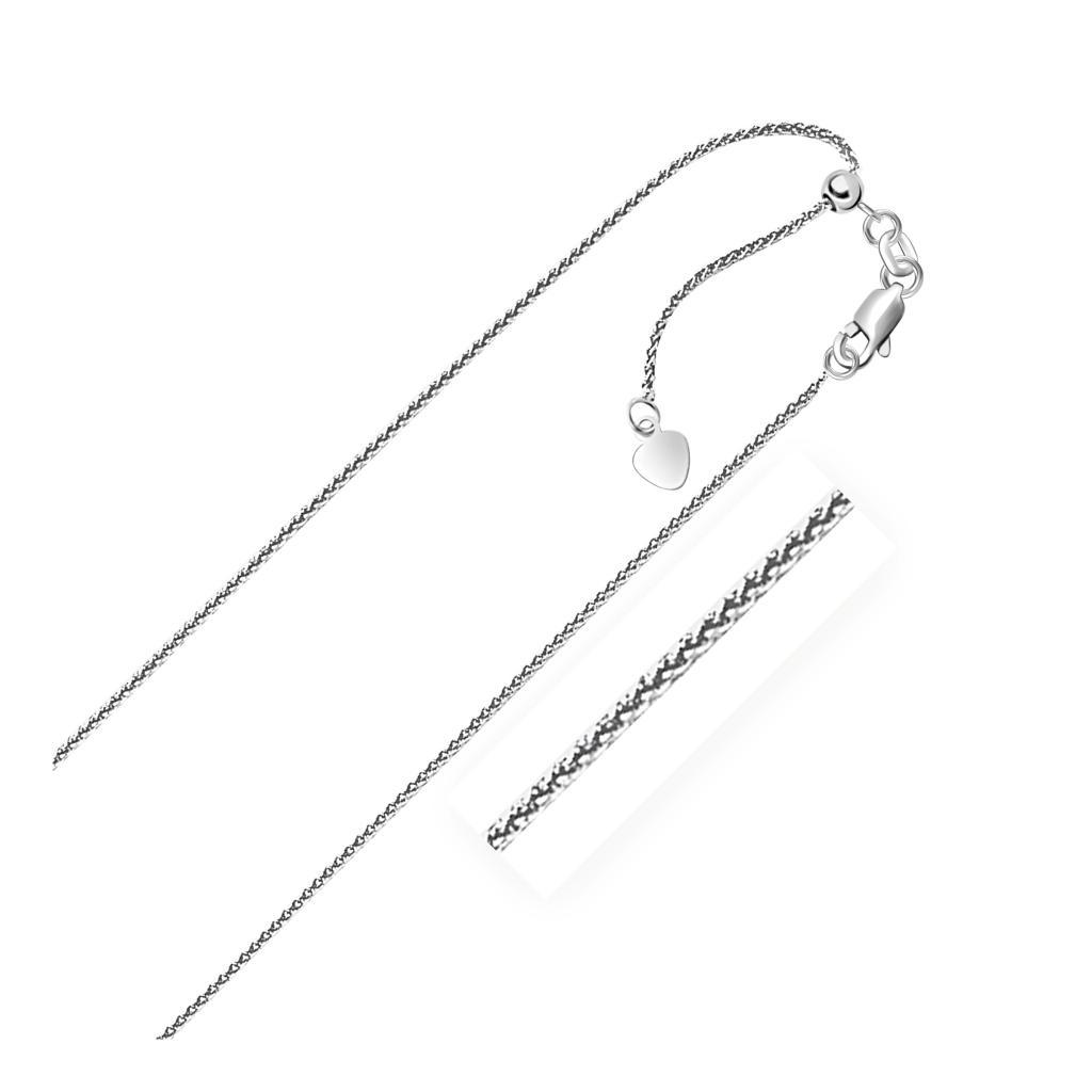 14k White Gold Adjustable Wheat Chain (1.00 mm) -22"