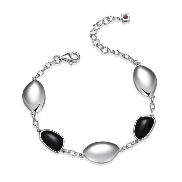 BR1LAN52-W-6.75 Pebble Black Agate Triangle Station Bracelet Size 6.75