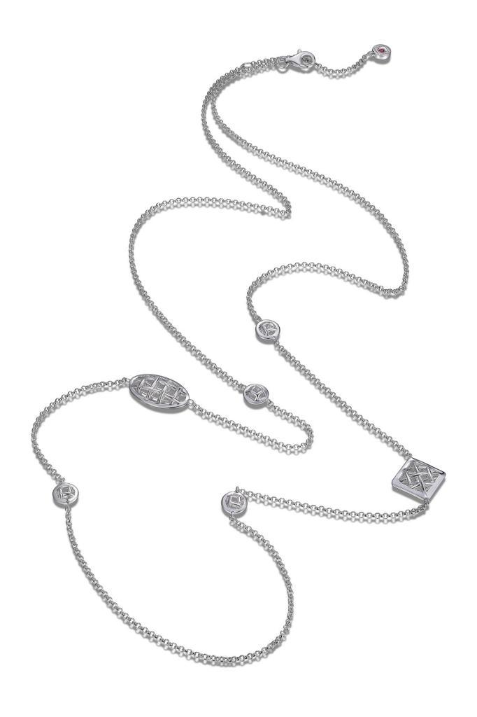 NR0LB46-W Secret Garden Oval and Diamond Detail Station Necklace