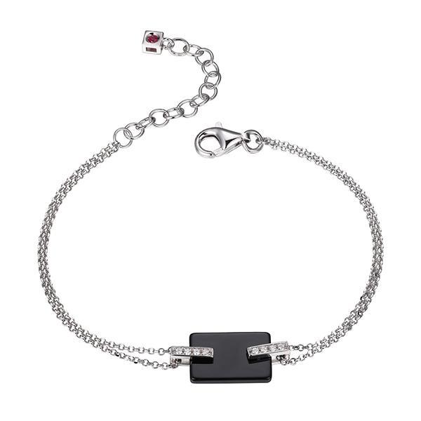 BR1LAGK2-W-6.75 Midnight Black Agate and Cubic Zirconia Bracelet 6.75
