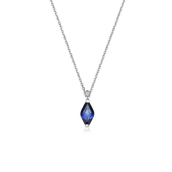 NR0LBUC-B "Etoile" Marquise Shape Created Sapphire and Lab Grown Diamond Necklace