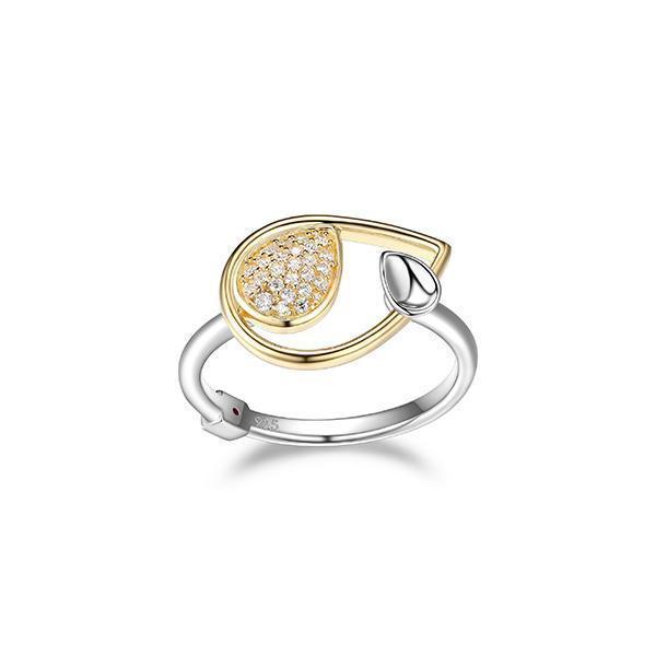RR4LACW-2T-7 "Moon Shadow" Sterling Silver Pear Shape and Pave Cubic Zirconia Ring - Silver & Gold