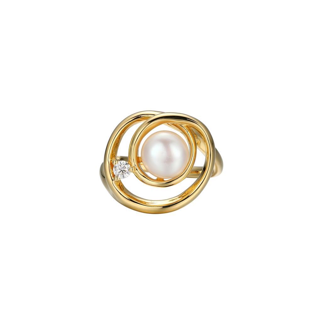 R34LAGZ-Y-6 Satelite White Pearl and Moissanite Circle Ring Size 6