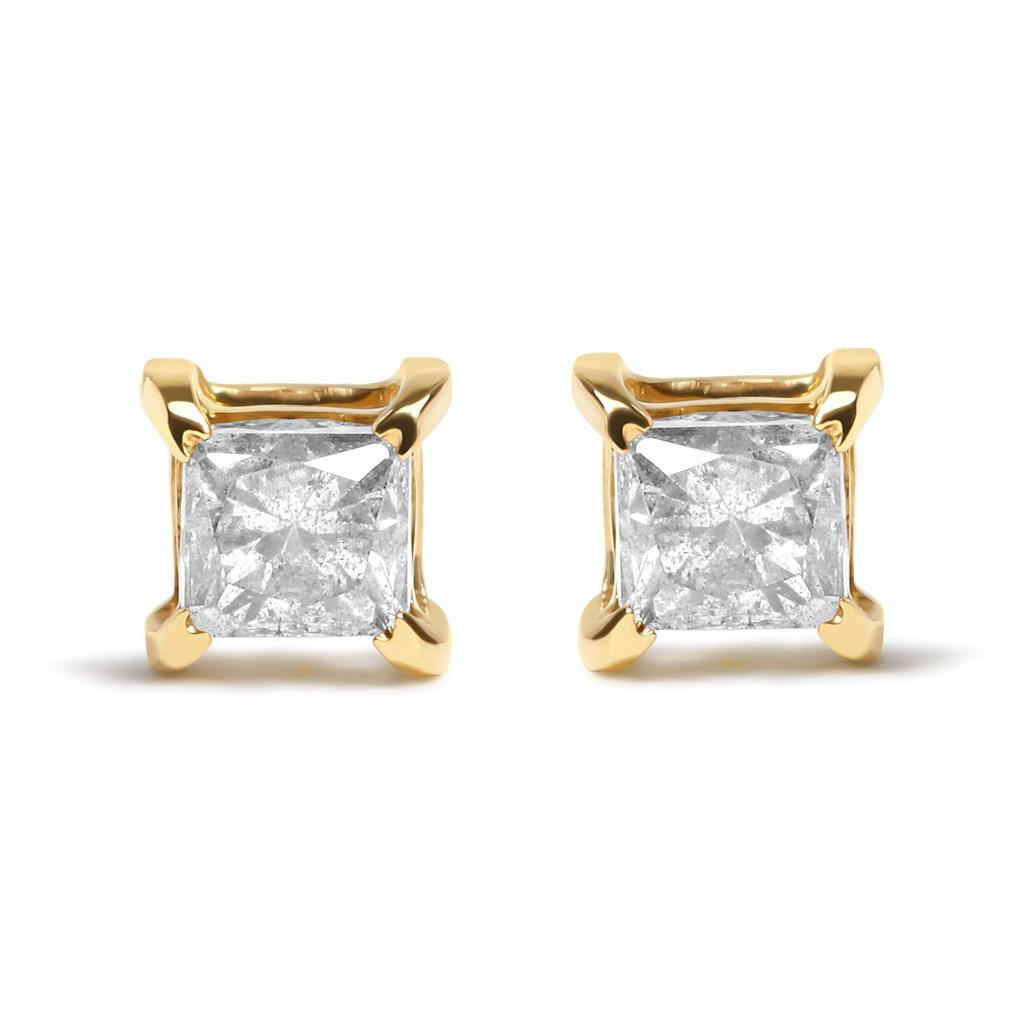 14K White Gold Princess-Cut Treated Black Diamond Classic 4-Prong Stud Earrings - Pushback-Total Carat Weight 0.65