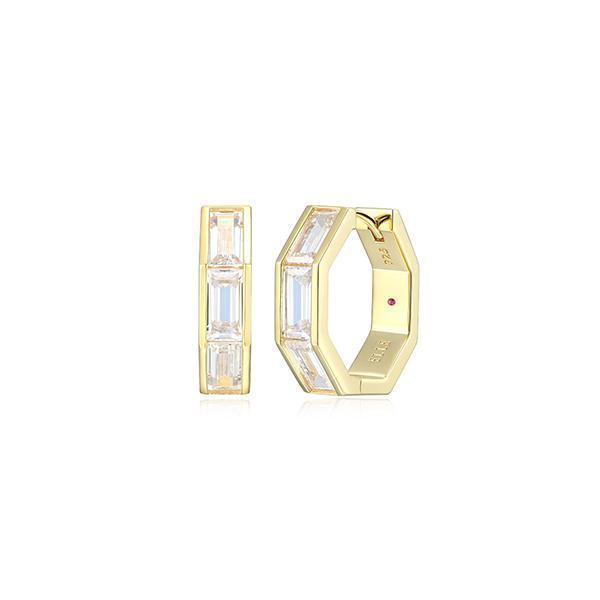 E32LCSF-Y "Baguette" Straight Baguette Cubic Zirconia Octagon Shape Hoop Earrings