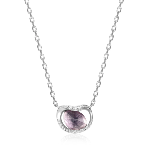 NR0LBX3G-W Treasure CZ Crystal and Amethyst Kidney Shape Pendant Necklace
