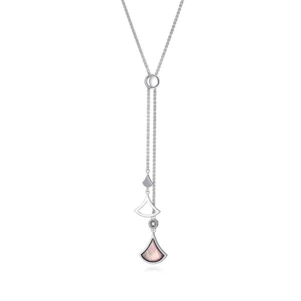 NR0LBJSA-W Delta Triangular Mother of Pearl and CZ Bolo Necklace