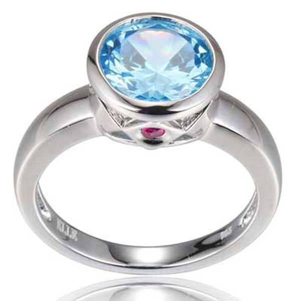 RR4L87825-W-7 Sterling Silver Blue Topaz Cubic Zirconia Bezel Set Ring Size 7