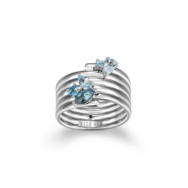 RR4LAJMK2-W-9 Sterling Silver GODDESS Multi-shape London and Sky Blue Topaz Wide Ring Size 9