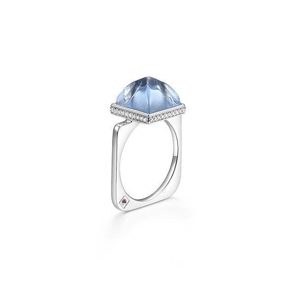 RR4LAJAB-W-8 "Pivot" Synthetic Blue Quartz & Cubic Zirconia Band Statement Ring - Silver