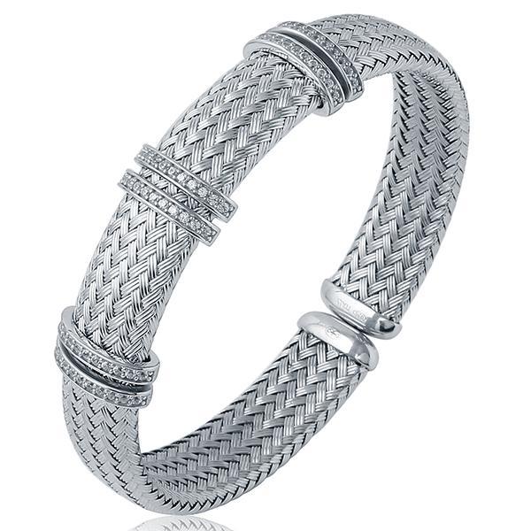 BCGR1Q02M-W Sterling Silver FERRERA 12mm Woven Cubic Zirconia Cuff