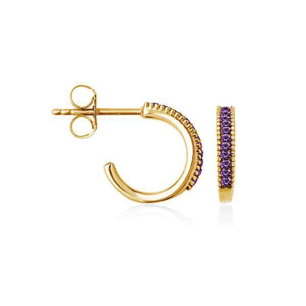 CJ Steelx "February" Amethyst Crystal Huggie Hoop Earrings -Purple