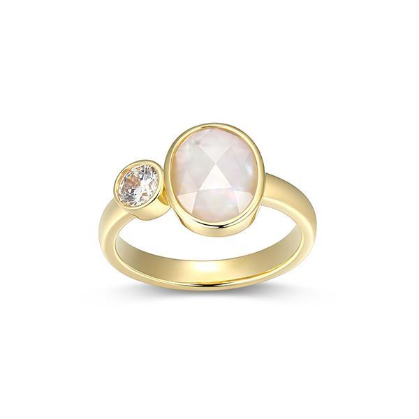 R34ARM5GV-Y-6 Sterling Silver Oval Mother of Pearl Crystal Doublet and Diamondlite Cubic Zirconia Ring 6 - Size 6