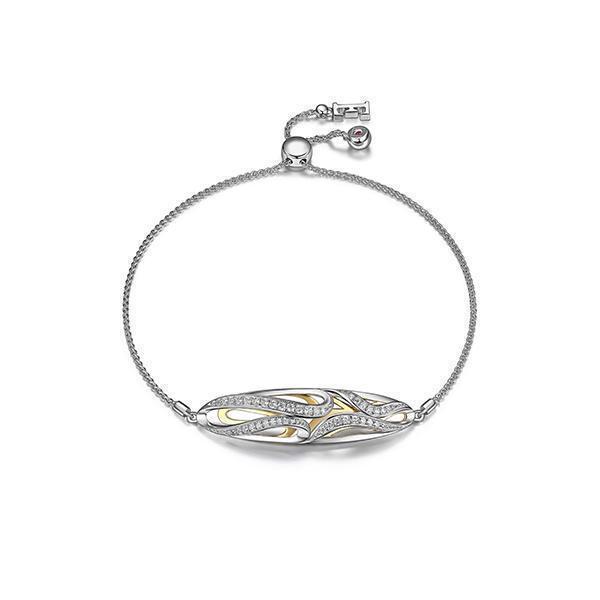 BR1LACV-2T "Moon Shadow" Sterling Silver 2-Tone 3 Dimensional CZ Bolo Bracelet