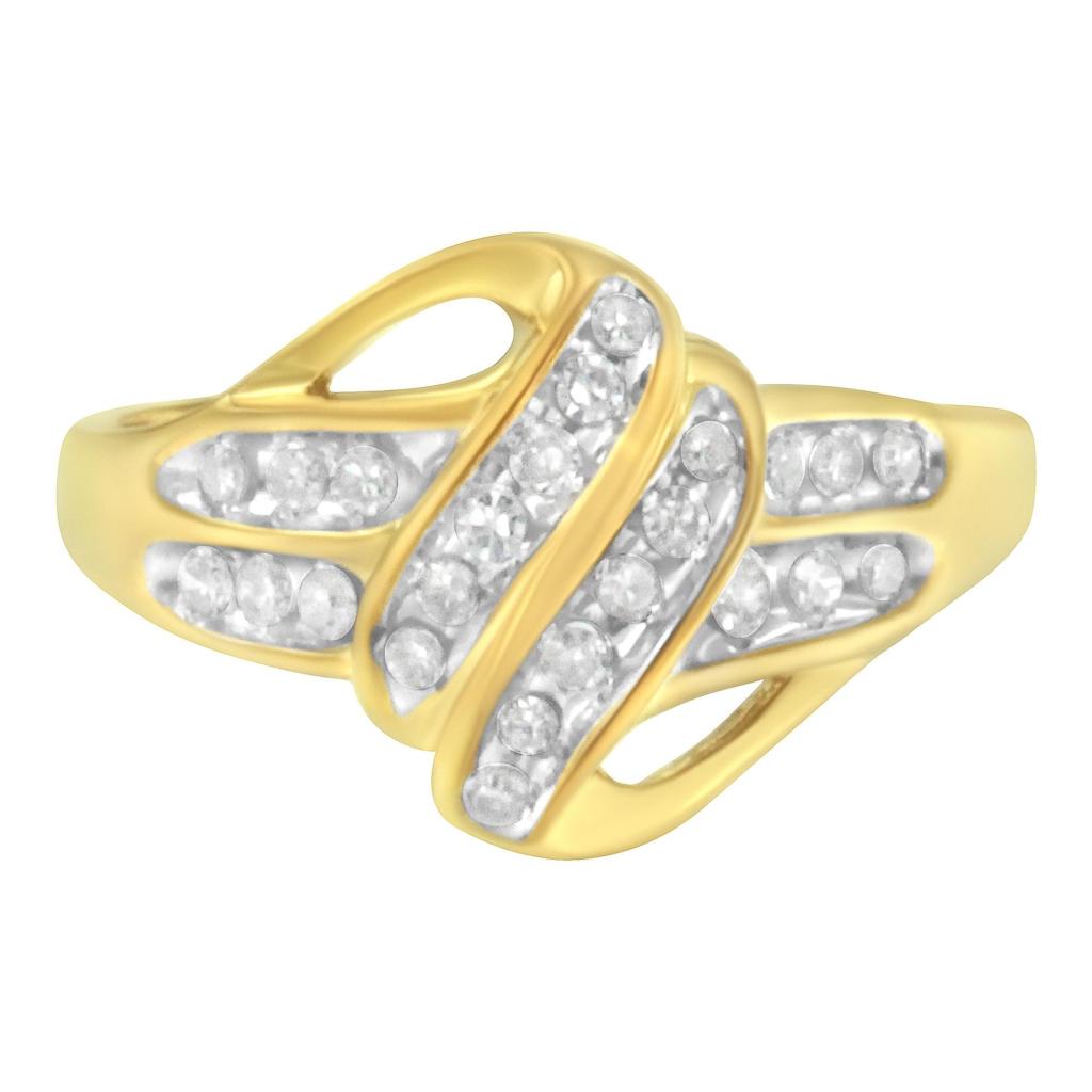 10K Yellow Gold Plated .925 Sterling Silver 1.0 Cttw Diamond Flower Cluster Open Halo Floral Ring (J-K Color, I2-I3 Clarity) Ring Size-6.0