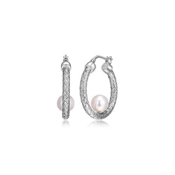 ER2Q0EA-W Sterling Silver "Venus" White Pearl on Mesh Circle Hoop Earrings