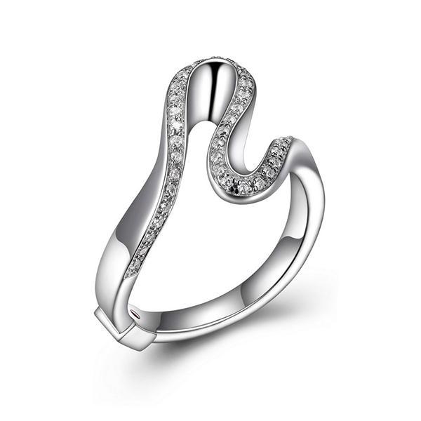 RR4LAB400-W-8 Sterling Silver MOON SHADOW Cubic Zirconia Wavy Ring Size 8