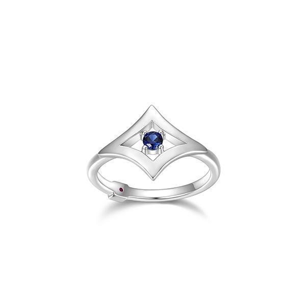 RR4LADC-W-6 "Stellar" Diamond Shape with 3mm Round Created Sapphire Ring  - Silver