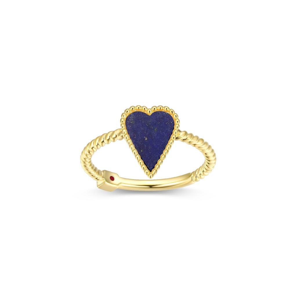 R34LAJ1-Y-7 Long Love Lapis Lazuli Elongated Heart Twist Band Ring Size 7