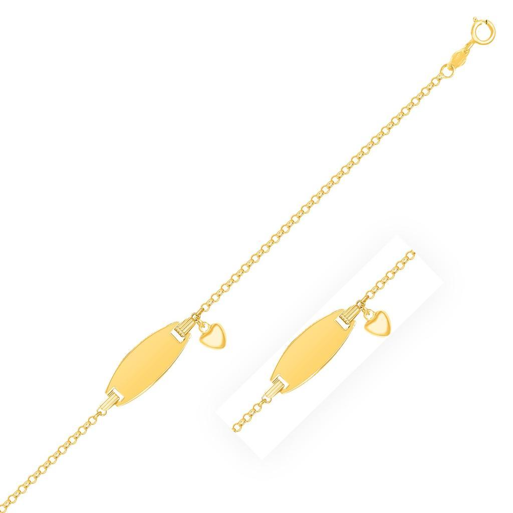 14k Yellow Gold Heart Accented Childrens Cable Chain ID Bracelet (3.30 mm)