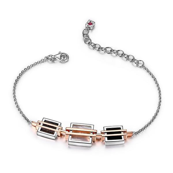 BR1LAEZA-2T-6.5 Midnight Mother of Pearl and Black Agate Two Tone Bracelet Size 6.5