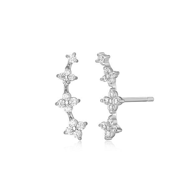CJ Monte sterling silver lab-created diamond small curved flower stud earrings